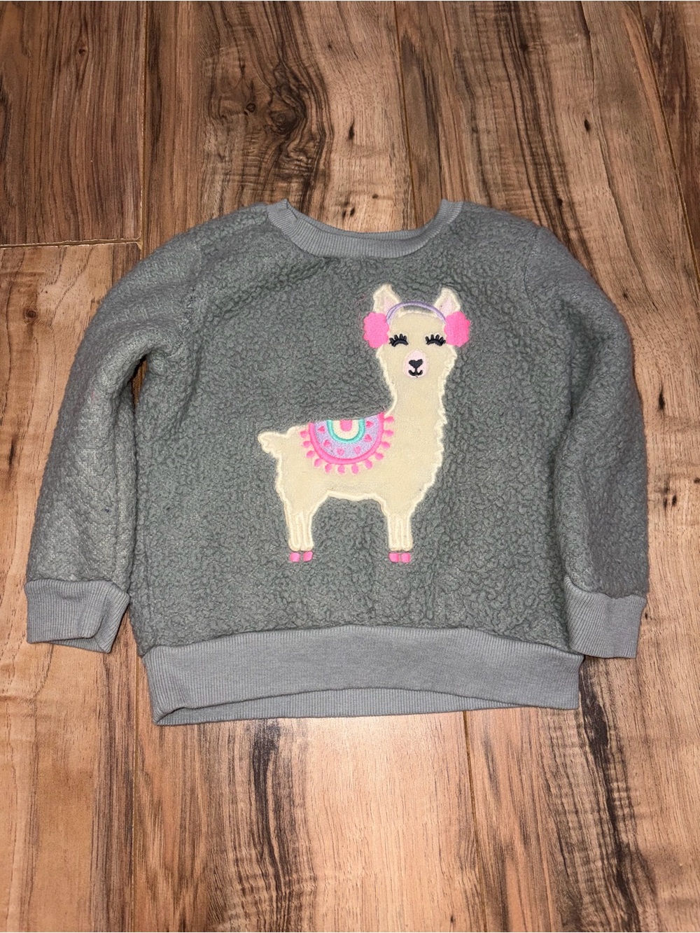 Lightening Bug Gray Sherpa Fleece Pullover Sweatshirt Llama Graphic 12M Girls